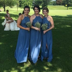David’s Bridal Steel Blue Bridesmaid Dress